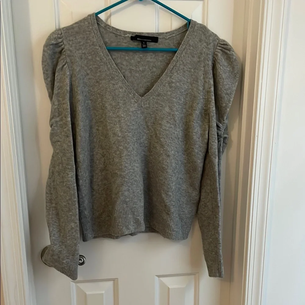 White House Black Market Gray Ruched Long Sleeve sweater - Picture 1 of 3